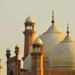 Badshahi Mosque in Lahore, Pakistan at sunset.
